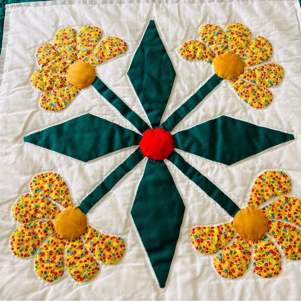 Handmade Floral Appliqué Quilt – 90” x 90” – Signed by Artist Elizabeth Bush